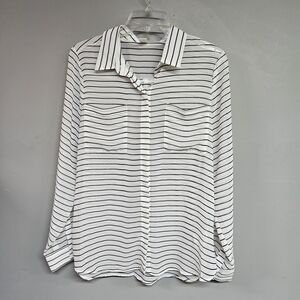 Old Navy Sheer Black and White Striped Button Down Long Sleeve Women's M  Shirt